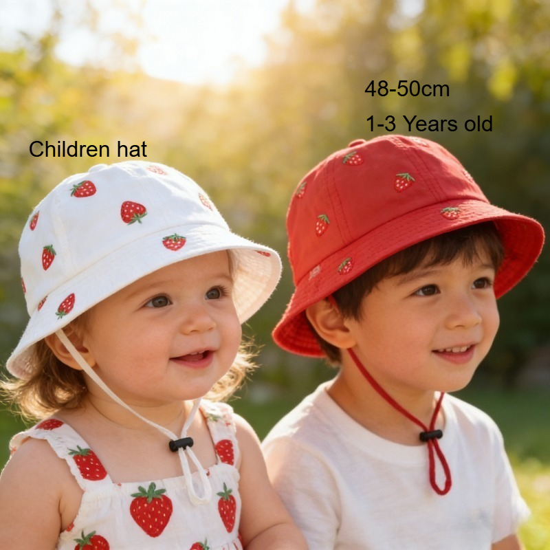 Fishing Hat - Girl Fisherman Hat with Strawberry Embroidery